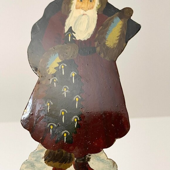 Vintage Santa Claus Wall Hook Hand Painted Metal Christmas Decoration - Picture 14 of 16